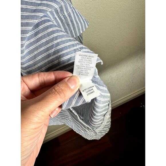 J.Jill Women’s 3X Tie-Front Top Seaport/White Stripe 100% Cotton Long Sleeve NWT - Picture 7 of 10